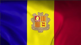 Andorra flag waving animation, perfect looping, 4K video background, official colors, looping National Andorra red yellow blue flag cool animation background 4k best choice and suit for your footage	