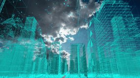 camera movement past cityscape halogram, clouds time lapse, digital city, creation of modern living conditions - Powered by Shutterstock - Get 15% off with code: PIKWIZARD15