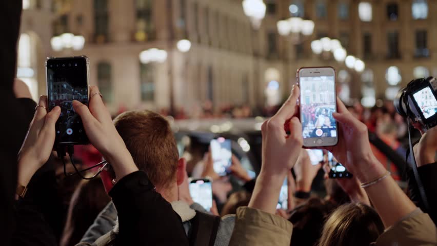 Hands filming video, photo on Fashion week in Paris. Close up phones Royalty-Free Stock Footage #3424273783