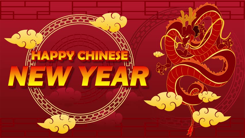 CHINESE NEW YEAR GREETINGS ON ANIMATED FOR CHINESE COUNTRY CELEBRATIONS AND NEW YEAR TRADITIONS WITH CHINESE SHIO Royalty-Free Stock Footage #3424430085