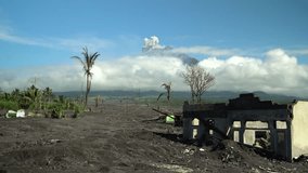 The village after the eruption of the Semeru volcano on December 4, 2022. Java Island, Indonesia. High quality 4k footage