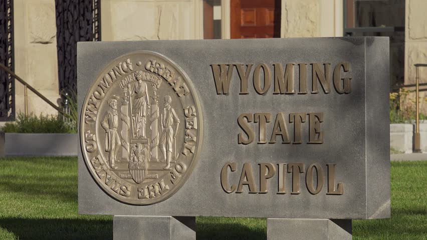 Wyoming State Capitol Building sign in Cheyenne, USA
