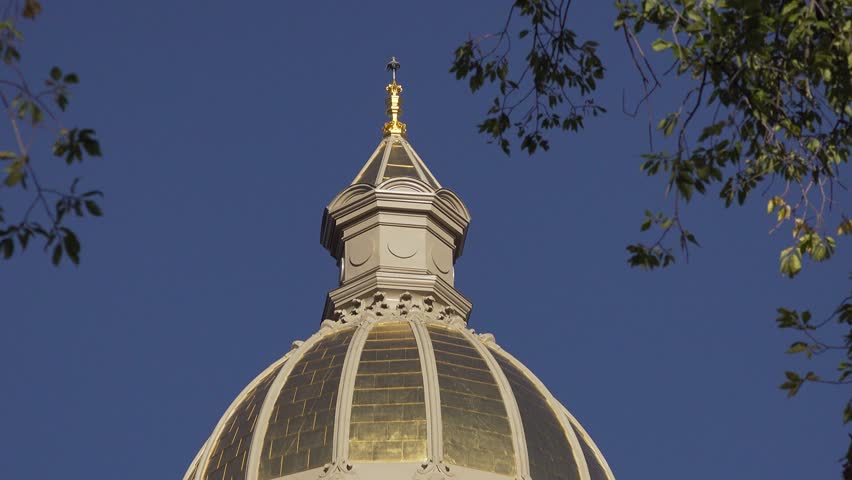 Zoom out from Dome, The State Capitol Building at Cheyenne Wyoming, USA