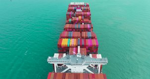 Aerial view Container Cargo Ship carrier container from commercial port business logistics import and export, shipping or freight transportation. 4k video