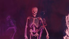 Skeleton DJ at the mixing console surrounded by dancing skeletons in a club atmosphere with colourful lighting and smoke effect. Halloween party. - Powered by Shutterstock - Get 15% off with code: PIKWIZARD15