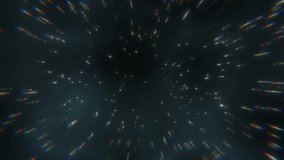 Flight through the space full of stars. Cosmic travel, space flight among the stars. High-speed abstract speed lines animation. Looping seamless space background. Motion graphics