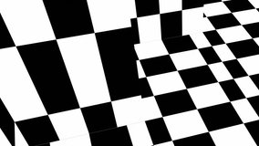 Black and white squares.Psychedelic optical illusion. Abstract hypnotic animated background. Checkered geometric looping monochrome wallpaper. Checked pattern.