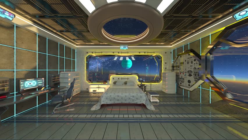 3D rendering of the bedroom in the space ship Royalty-Free Stock Footage #3424784143