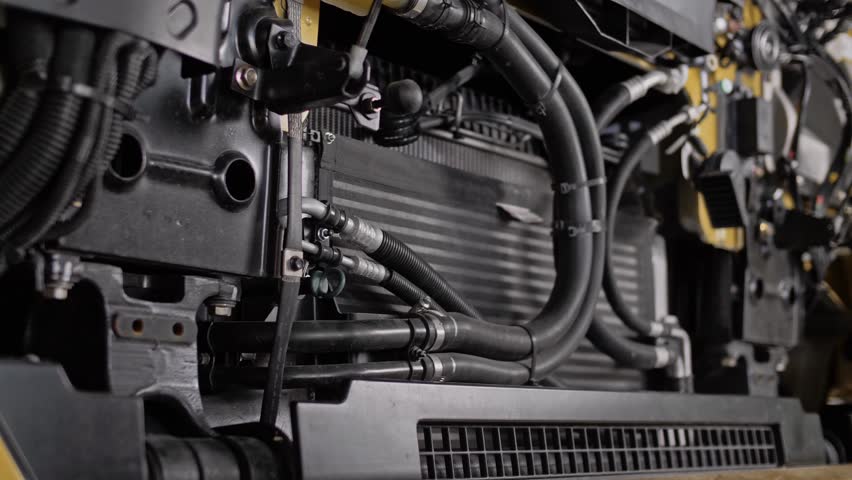 Checking the oil level and quality using a special dipstick in a truck diesel engine at a service station. Close-up  Royalty-Free Stock Footage #3424810511