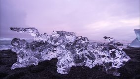ICELAND – 2016 : Timelapse of amazing ice formation at sunset on Diamond Beach