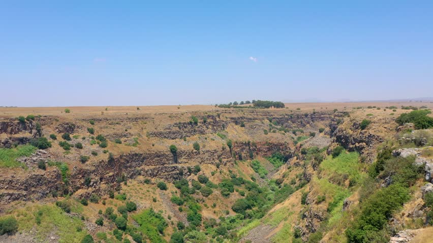Aerial view of Gamla, an ancient Jewish city on the Golan Heights. During the Great Revolt, it was an important stronghold for rebels and because of this it is a symbol for the modern state of Israel