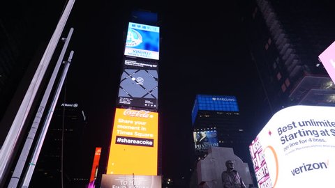 Wide Shot of Times Square Signs , New York City - 4K footage, 3-Axis Handheld Gimbal Stabilizer