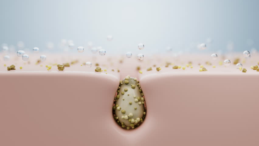 Cleansing bubble remove oil and clogged pore, tighten pores and acne prevention concept. 3D rendering. Royalty-Free Stock Footage #3424904879