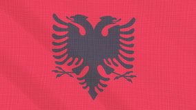 Albania flag waving in the wind. Background with rough textile texture. Animation loop. Element for web site, presentation, import into video.