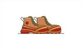 hiking boots animation motion loop video design in 4k. walking shoe animation. mountain shoe cartoon animation 