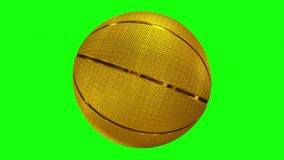 A golden basket ball on Green Screen. 4k video. Basket Ball moving on green screen, rotating