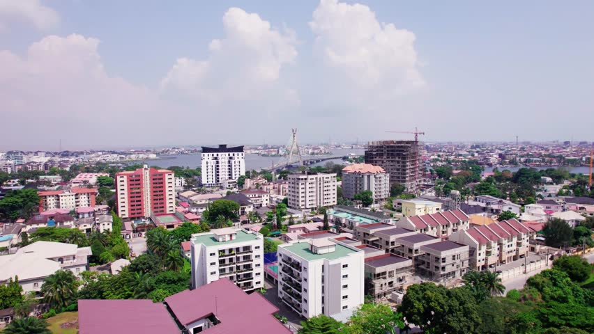 Landscape of Ikoyi neighbourhood in Lagos showing Lekki-Ikoyi Link bridge. Royalty-Free Stock Footage #3425071737