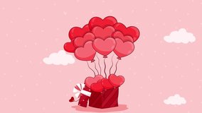 Valentine's Day Background Video. Red Balloons And Gift Box On Pink Background.