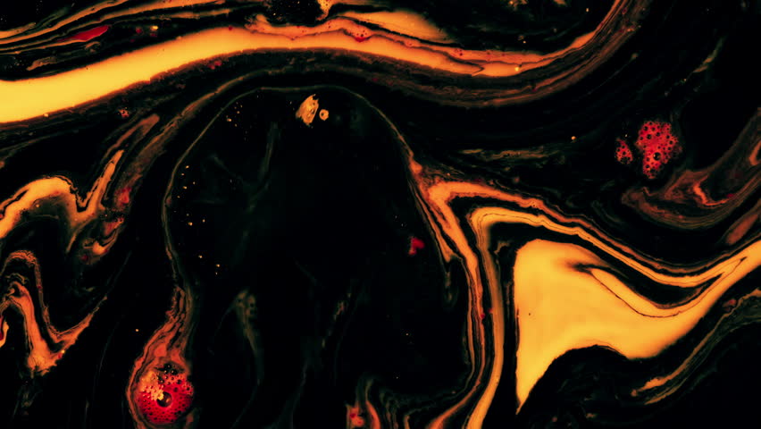 Dynamic Black and Gold Texture: Artistic Exploration in Slow Motion Fluid Art Painting Abstraction. High quality 4k footage