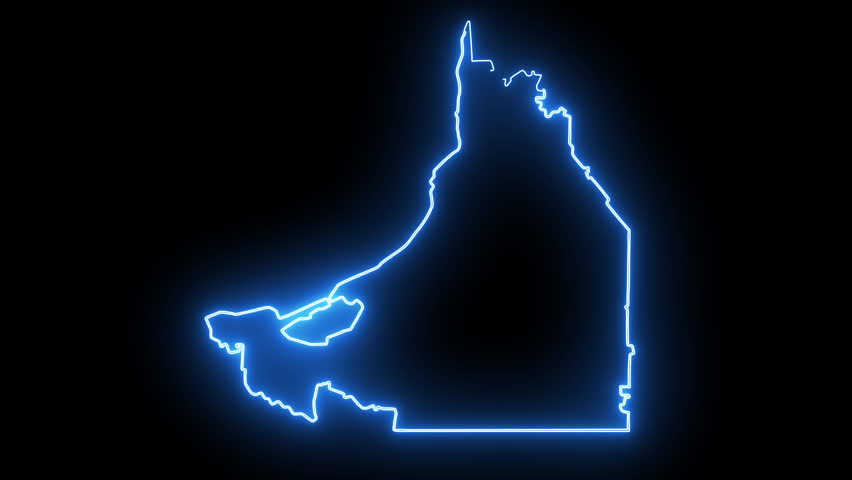 Animated map of the city of Campeche in Mexico with a glowing neon effect