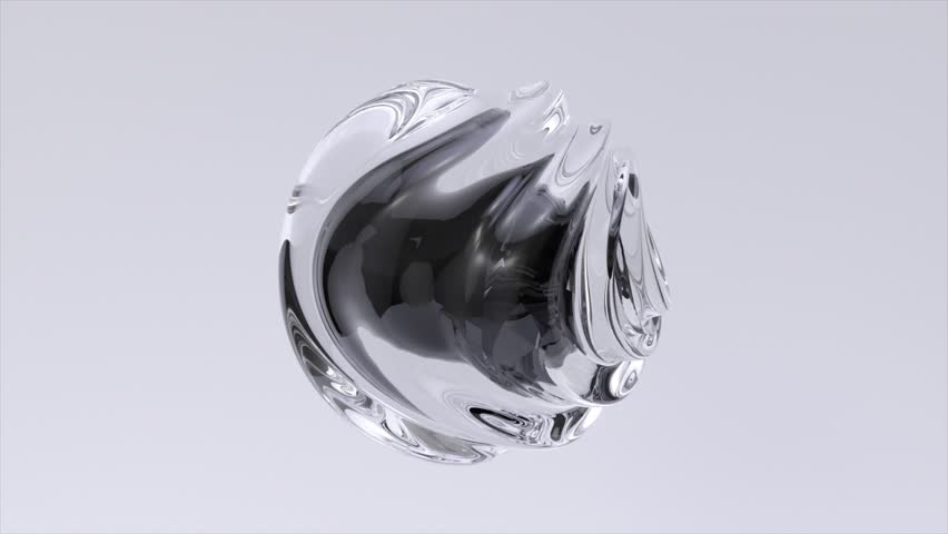 3D animation of abstract art with a surreal glass sphere or ball in the process of deformation transformation. 3D Illustration