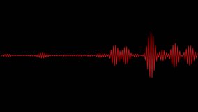 Sound Wave Animation Isolated On Black Background. Red Color Digital Sound Wave Equalizer. Audio Technology Wave Concept. Seamless Loop.