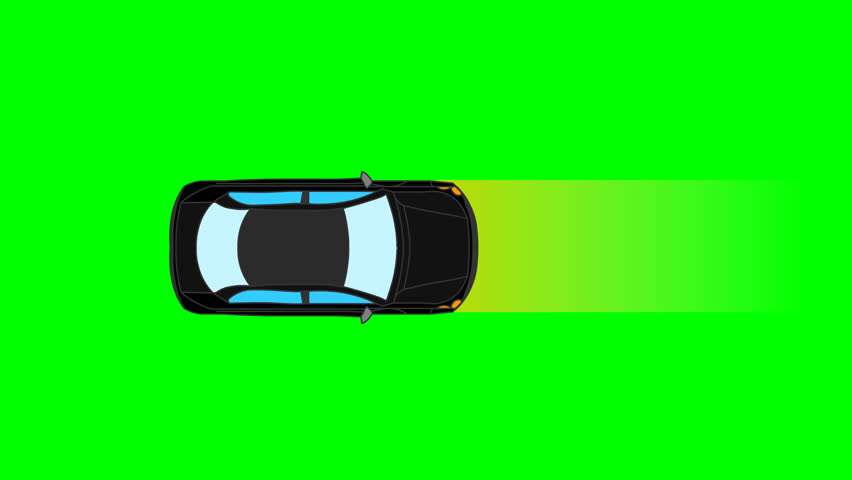 Black car driving aerial view, night lights animation. Road lights, roof reflected above are moving. Drone, top view game country straight highway, shiny road. Game, race. Green screen footage