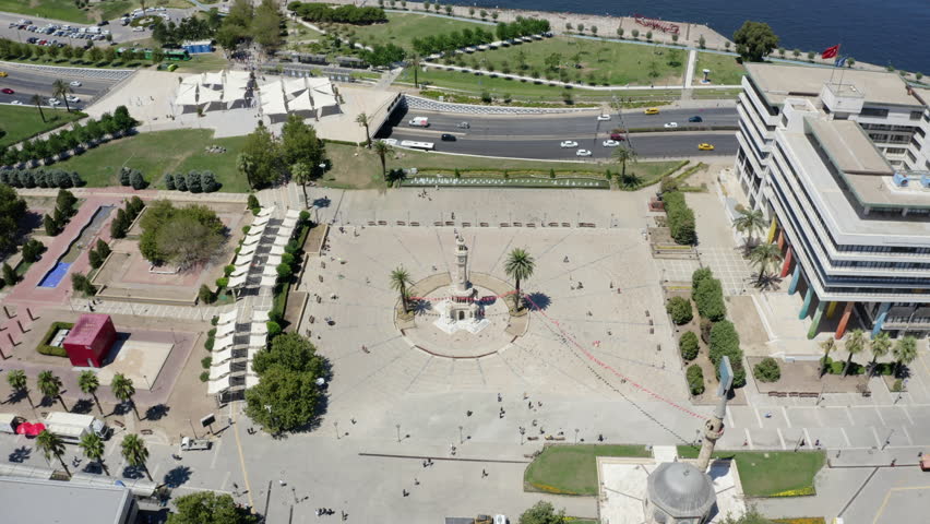 izmir saat kulesi aerial footage, jk01