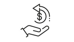 video of cashback icon, return money, cash back rebate, thin line web symbol on transparent background, simple animation
