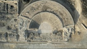 Drone aerial 4k footage of archaeological theater, ancient place . Nea Paphos, cyprus, europe