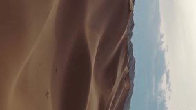 Aerial view of the sand dunes Hongoryn Els in Gobi Desert, Mongolia. Vertical video