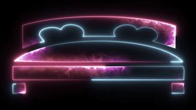 Glowing neon line Bedroom icon isolated on black background. Wedding, love, marriage symbol. Double bed with heart shape above. - Powered by Shutterstock - Get 15% off with code: PIKWIZARD15