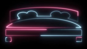 Lovers bed neon light icon. Double bed with heart shape above. Wedding, love, marriage symbol isolated on black background. - Powered by Shutterstock - Get 15% off with code: PIKWIZARD15