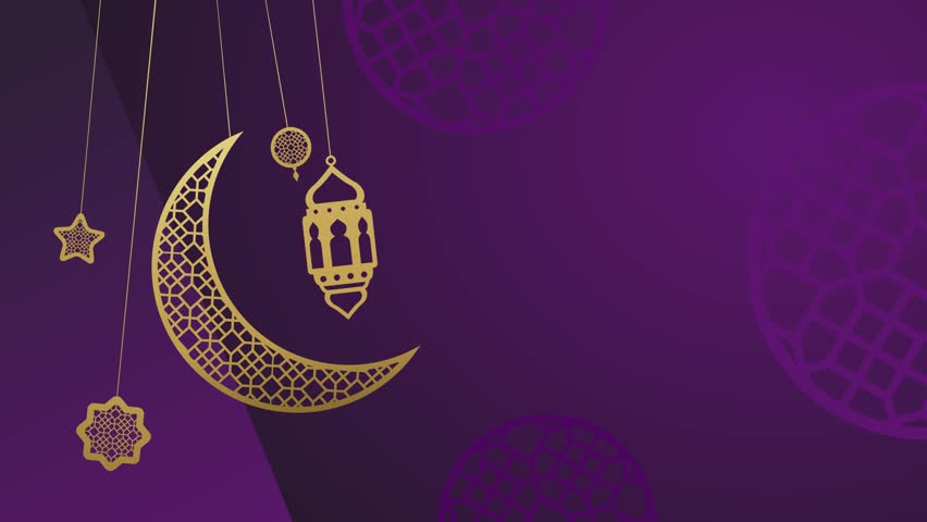 Islamic background animated video footage 4k with copy space, lantern and mosque. Suitable for ramadan, eid Al Adha, eid al fitr, eid mubarak and islamic new year celebration background