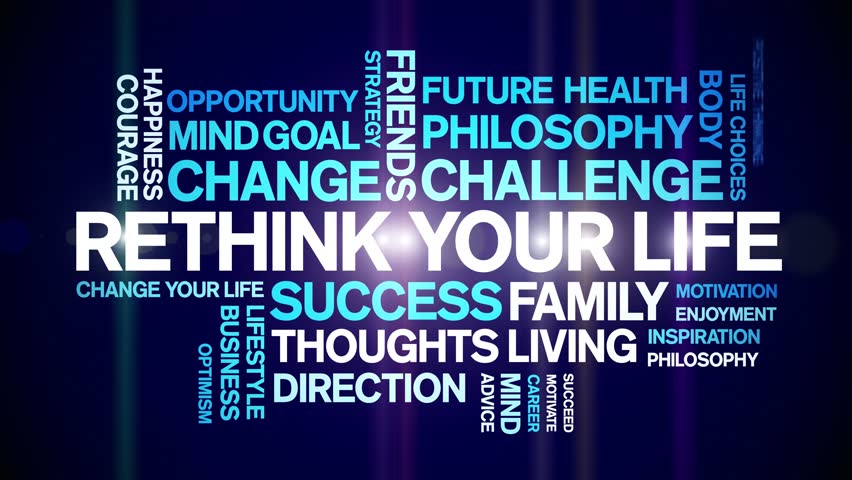 Rethink Your Life animated word cloud,text design animation tag kinetic typography seamless loop. 