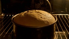 Homemade pie baked in oven, timelapse. Process of baking cake inside electric oven. Vanilla biscuit. Homemade bakery concept. Close-up view in 4k, UHD. Tasty food. - Powered by Shutterstock - Get 15% off with code: PIKWIZARD15