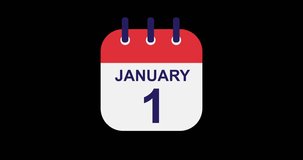 January Calendar animation with 31 days on black background. 4K video, 4k Animation. Time Running Concept. Green screen background.