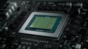 Close-up of Next-generation Artificial Intelligence Acceleration Card for Data Centers and Supercomputers. Isolated Generic Black Circuit Board with Advanced AI Microchip on it. 3D Animation - Powered by Shutterstock - Get 15% off with code: PIKWIZARD15