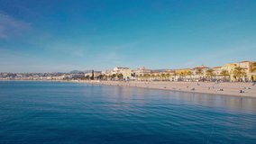 Drone view of the Quai des Etats Unis, Promenade des Anglais, in Nice, France.