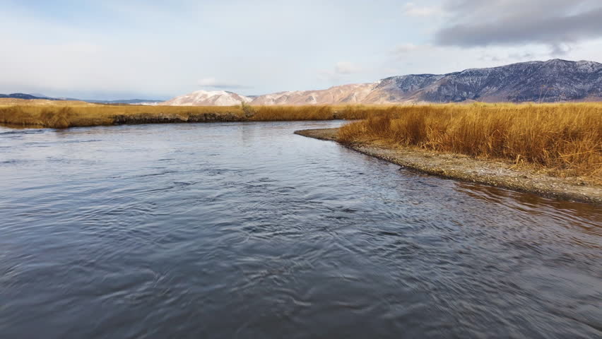 Owens River Fast Moving Eastern Sierra Nevada Aerial Drone