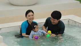 happy family. father and mother with small daughter playing in swimming pool. - Powered by Shutterstock - Get 15% off with code: PIKWIZARD15