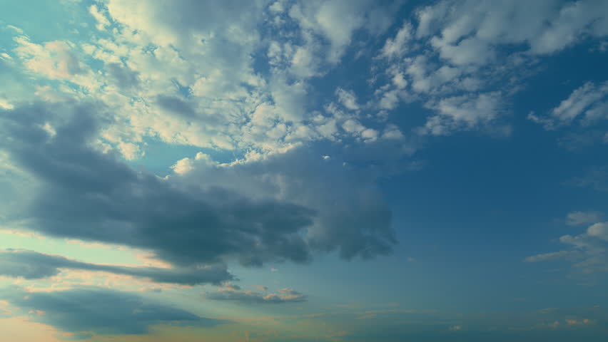 Vanilla Sky With White Clouds. Summer Sunset Sky Panorama With Fleece Colorful Clouds. Royalty-Free Stock Footage #3425922831