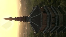 Vertical video. Aerial view of Bai Dinh Pagoda at sunset in Ninh Binh, Vietnam.