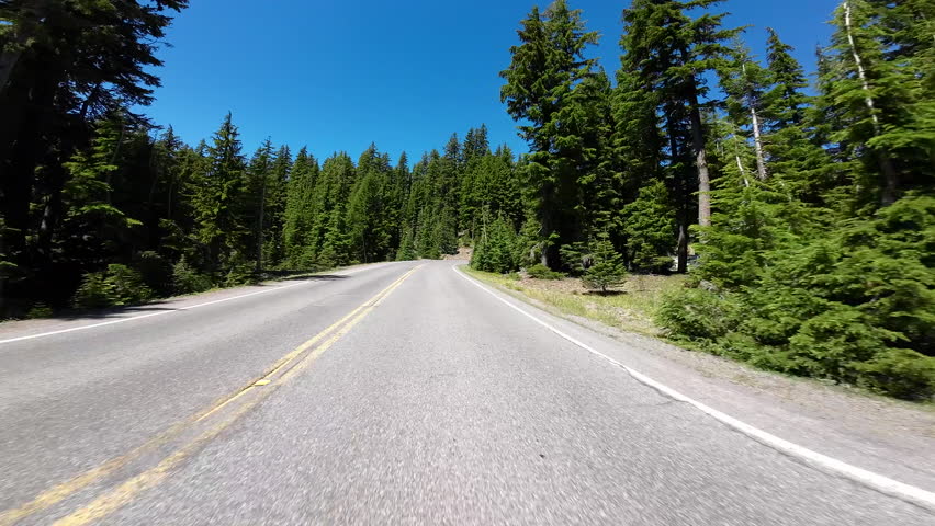 Crater Lake National Park South Section Rim Drive Northbound Steel Visitor Center to Rim Village 04 Front View Driving Plates Oregon USA Ultra Wide