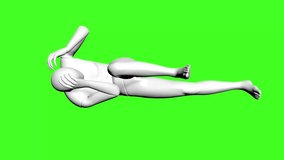 Bicycle Crunches Exercise 3D Loop animation on green screen, Animated character doing Air Bike Crunches. Bicycle Crunches exercise in 3d animation, Top view