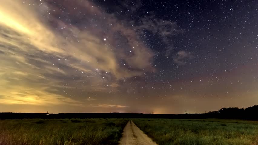 Time lapse of Milk way over a Texas farm