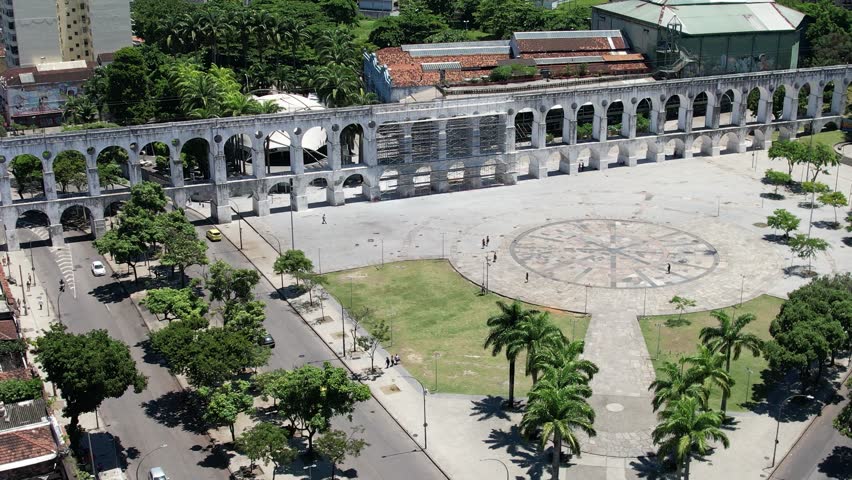 Lapa Arches At Rio De Janeiro Brazil. Modern Background Skyscraper. Streets Landscape Capital City Beauty. Streets Urban Capital City Commercial Building Town. Lapa Arches at downtown Rio de Janeiro.