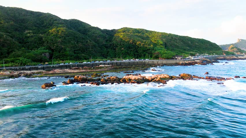 Natural rock formation at Guihou, one of most famous wonders in Wanli, New Taipei City, Taiwan.