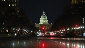A time-lapse of the US Capitol building in Washington, D.C. at night during rush hour. - Powered by Shutterstock - Get 15% off with code: PIKWIZARD15