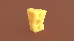 Turning Block of Swiss Cheese on Brown and Green Screen Chroma key. Alpha channel for Stencil Luma Masking included. Looping 3D animation in 4K format. 3D Illustration